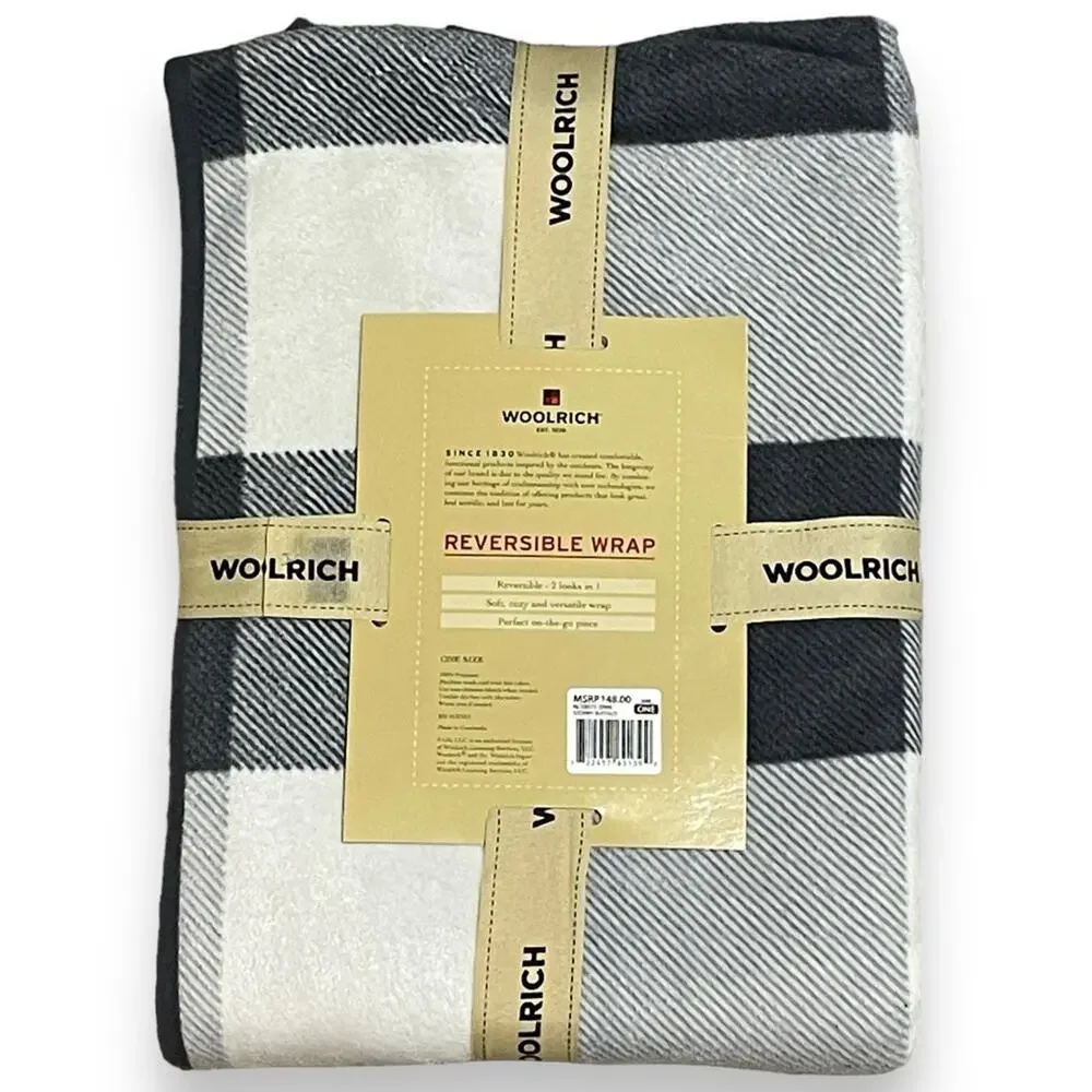 Woolrich Reversible‎ Wrap Stormy Buffalo Gray White Plaid